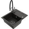 Mexen Enzo, granitový drez 576x465x174 mm, 1-komorový a drezová batéria Duo, čierna-zlatá metalíza, 6506-75-671701-07-B