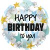 Foliový balónek Happy Birthday, modré a zlaté hvězdy, 45 cm