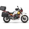 Kompletná sada čiernych hliníkových kufrov SHAD TERRA BLACK, 48L topcase 36L/47L bočné kufre, vrátane montážnej sady a platne SHAD MOTO GUZZI V 85 TT