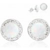 JSB Bijoux Strieborné náušnice Opálky s obťahom White zdobené krištáľovými kameňmi Swarovski®