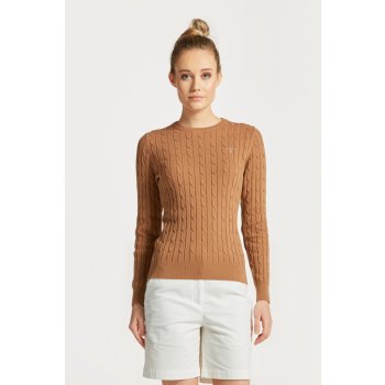 Gant sveter STRETCH COTTON CABLE C NECK hnedá