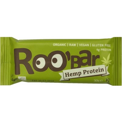 Roobar Bio Raw Datlová tyčinka s konopným proteínom 30g