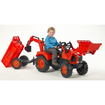 FALK Šliapací traktor 2090Z Kubota M135GX s nakladačom rýpadlom a vlečkou