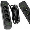 Sieťový predlžovací kábel 4x uzemnená zásuvka USB Power Strip On/Off Switch 3m Black Connecto Kobi