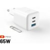 Fixed Mini sieťová GaN nabíjačka s 2xUSB-C a USB výstupom, podpora PD, 65W, biela FIXCG65M-2C1A-WH