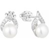 Strieborné visiaci náušnice sa zirkóny a riečny perlou 21055.1 biela