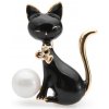 Amparo Miranda® Brošňa Mačička s perlou čierna