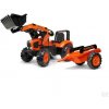 FALK Šľapací Traktor Bager Kubota M135GX s čelným nakladačom a vlečkou, od 3 do 7 rokov, oranžový