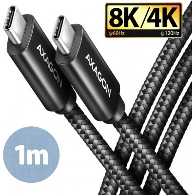 AXAGON BUCM432-CM10AB, NewGEN+ kábel USB-C USB-C, 1m, USB4 Gen 3×2, PD 100W 5A, 8K HD, ALU, opletenie, čierny BUCM432-CM10AB
