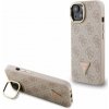 Guess PU 4G Strass Triangle Logo Stand Camera Frame MagSafe Zadní Kryt pro iPhone 15 Pink