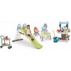 Set šmykľavka s dvojitou vlnou a zeleninový stánok s vozíkom Toboggan Life Smoby dĺžka šmyku 200 cm s vodotryskom a stolík s dvoma stoličkami KidChair