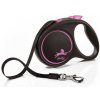 FLEXI Vodítko Black Design M pásik 5 m ružový