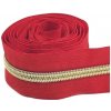 Zips metráž / 5 mm / červený / zlaté zúbky