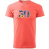 Kvetinové číslo kreslené - 50 - Klasické pánske tričko vyššej gramáže - XL ( Korálová )