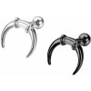 Šperky eshop - Oceľový fake piercing - otočené býčie rohy, hladký povrch, rôzne farby SP81.28 - Farba: Čierna