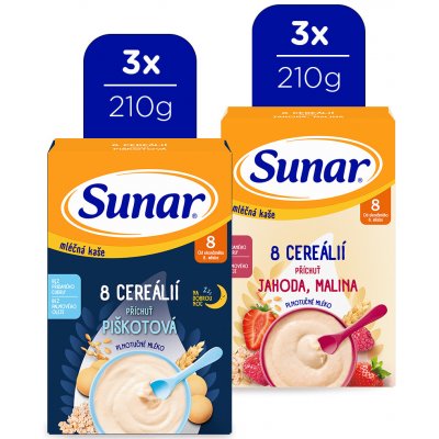 Sunar Mix kartón mliečne kaše 8 cereálií, 8. m+ (6 x 210 g)