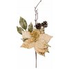 Vetvička MagicHome Vianoce, s kvetom poinsettia, zlatá, 34 cm