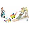 Set šmykľavka s dvojitou vlnou a odrážadlo Toboggan XL Life Smoby dĺžka šmyku 230 cm s vodotryskom a záhradný vozík so športovými hrami