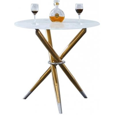 Tempo Kondela Jedálenský stôl/kávový stolík, biela/gold chróm zlatý, priemer 80 cm, DONIO