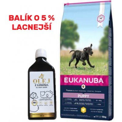 EUKANUBA Puppy&Junior Large Breed 15kg + Lososový olej obohatený o vitamíny 250ml -5%