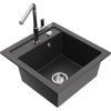 Mexen Vito, 1-komorový granitový drez 490x520x210 mm a drezová batéria Flora, čierna škvrnitá, 6503-76-670401-00