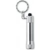 Mini hliníková baterka, 1 LED svetlo, krúžok na kľúče, strieborná