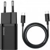 NONAME Baseus rýchlonabíjačka do siete Super Si USB-C PD QC 25W (s káblom USB-C na USB-C) čierna 6953156206021
