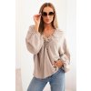 Kesi Włoski Dámska blúzka s viskózou s riaseným výstrihom a ozdobou fango svetlomodrá | kaki One size Kesi Włoski 5907302511942