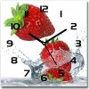 Sklenené hodiny štvorec Jahody a voda 30x30 cm