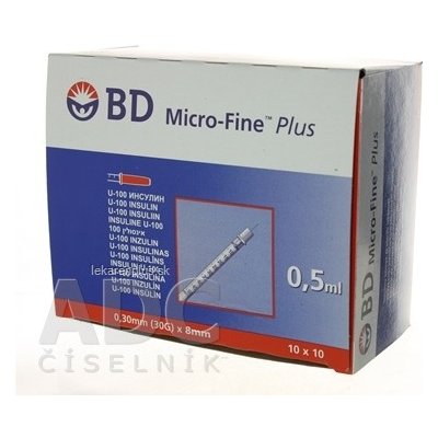 BD MICRO FINE PLUS inzulínové striekačky s ihlou U-100, 30G/0,5ml 10x10 ks (100 ks)