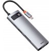 Baseus Metal Gleam 8v1 multifunkční HUB USB Typ C - USB Typ C Napájení 100 W / HDMI 4K 30 Hz / Čtečka karet SD a microSD / 3x USB 3.2 Gen 1 / RJ45 1 Gbps šedá (CAHUB-CV0G)