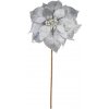 Kvet MagicHome Vianoce, Poinssetia, strieborná, stonka, 38 cm, veľkosť kvetu: 24 cm
