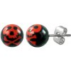 Šperky eshop - Oceľové náušnice, čierne guličky - červená lebka AB27.16