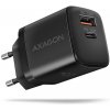 AXAGON ACU-PQ20 nabíjačka do siete 20W, 2x port (USB-A + USB-C), PD3.0/PPS/QC4+/AFC/Apple, čierna ACU-PQ20