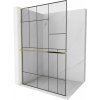 Mexen Kioto+ L, sprchová zástena Walk-In s poličkou a vešiakom 80 x 200 cm, 8mm číre sklo čierny vzor, zlatý lesklý profil,800-080-123-50-78