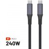 Dlhý nabíjací a dátový opletený kábel FIXED s konektormi USB-C/USB-C, PD 3.1, 2 m, USB4gen2 20Gbps, 4K60Hz, 240W, sivý