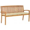Stohovatelná zahradní lavice s poduškou 159 cm masivní teak Krémová 3063323
