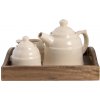 Clayre & Eef Drevený podnos s keramickou kanvičkou, mliekovkou a cukorničkou - 27 * 22 * ​​16 cm - Clayre & Eef