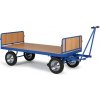 Plošinový vozík s ojom, bočnice vpredu/vzadu, 1000x2000 mm, 600 kg, dušové kolesá