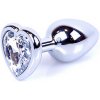 Boss Series Jewellery Silver Heart Plug Clear - strieborný análny kolík s drahokamom v tvare srdca 7 x 2,7 cm