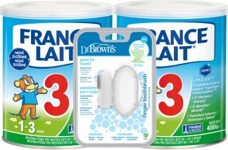 France Lait 3 + Dr. Brown’s Prstová masážna zubná kefka s púzdrom 2 x 400 g