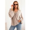 Fashionweek dámska blúzka s viskózou s riaseným výstrihom a ozdobou K92320 latte