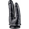 HardToys Sam & Jack, čierne vinylové dvojité dildo 20,5 x 6–8,5 cm