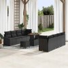 11-dielny záhradný sofa set s vankúšmi čierny polyratan akácia