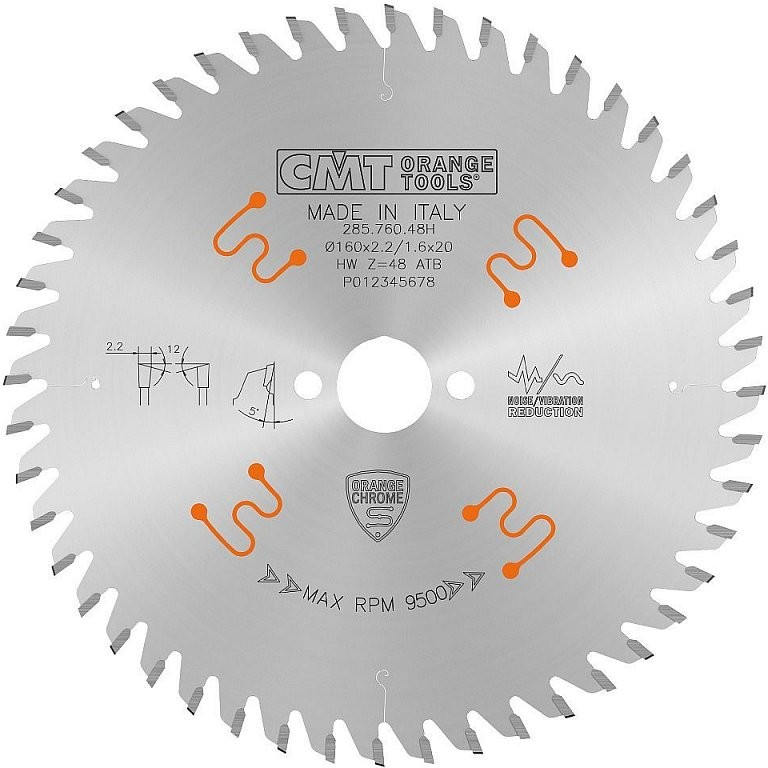 CMT Orange Tools CHROME Pílový kotúč pre finálne priečne rezy D160x2,2 d20 Z48 HW