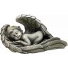 MystiCalls Zahradní socha anděl 16x31cm dítě spící na andělských křídlech, šedo-zelená patina