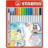Vláknový fix s flexibilným štetcovým hrotom STABILO Pen 68 brush - 15 ks sada v plechu