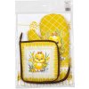 VEĽKONOČNÁ darčeková súprava KUCHYNSKÁ RUKAVICA, BAVLNENÁ UTIERKA a PODLOŽKA s veľkonočnou potlačou MIX FARIEB - VEĽKONOČNÉ KURIATKA Farba: Žltá