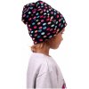 Detská obojstranná bavlnená čiapka čierna / lentilky na modrej