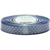 Stuha saténová šedomodrá s bielymi bodkami 1,2 cm / 1 m